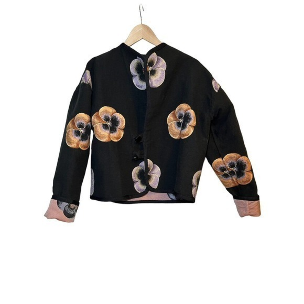 Unbranded ATW Pink Black‎ Jacket Reversible Art To Wear Pansy Floral M L